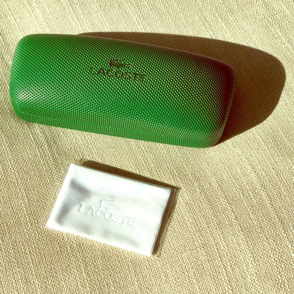 Lacoste glasses hard case with cleaning cloth.